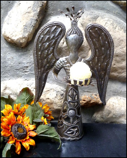Metal candle holder - Angel Design - Haitian Recycled Steel Drum Art